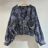 European Style 2026 Spring Jacquard Patchwork V-neck Zipper Women's Denim Jacket