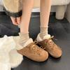 Innen erhöhte Schuhe mit niedrigem Absatz Herbst und Winter Neu Runde Spitze Wildleder Schleife Weiche Sohle Plüschschuhe für Damen