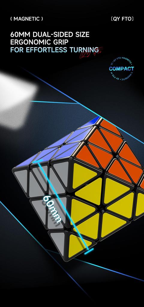 QY FTO [Authentic/Pouch Included] Octahedron Puzzle, Stickerless 3D Puzzle (No Magnets)