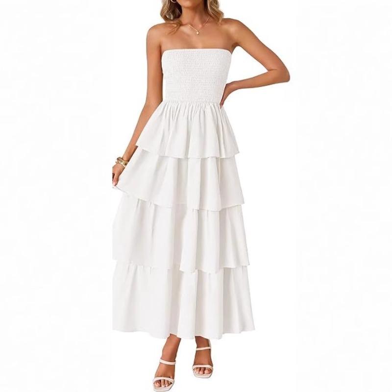Women's Explosive Sleeveless Off-the-shoulder Pleated Layered Tube Top Long Vest Skirt