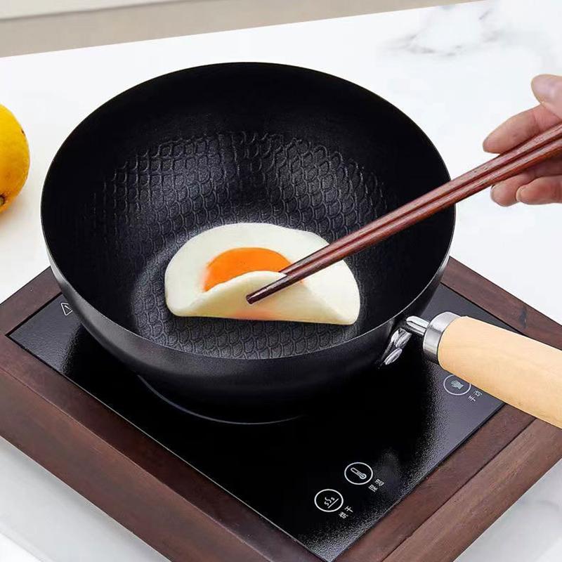 Kitchen Iron Pot Frying Pan Wok Pan Uncoated Gas Stove Induction Cooker Universal Non-Stick Iron Wok Saucepan Cookware Set