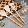 Wooden Handle Silicone Spatula & Spoon Set, Non-Stick & Heat-Resistant for Stir-Fry & Soup