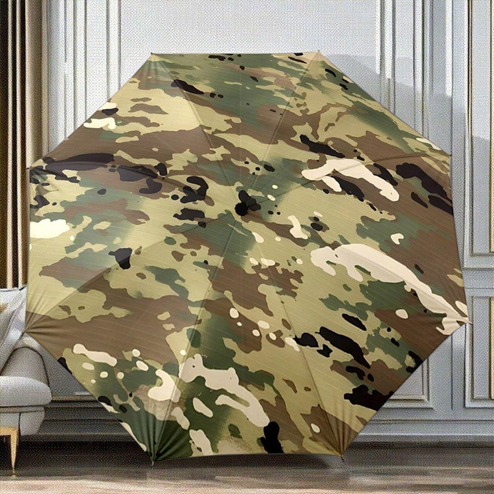 

Open Camouflage Umbrella - Green/Brown Camo Pattern, 8-Rib Portable Folding Umbrella for &, Army Style Outdoor Accessory (Gre Iron&8K