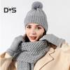 3 Pcs/Set Unisex Winter Hat Scarf Gloves Set Thick Knitted Ear Protection Cap Gloves Stretchy Plush-lined Windproof Winter Dome Beanie Neck Wrap Set