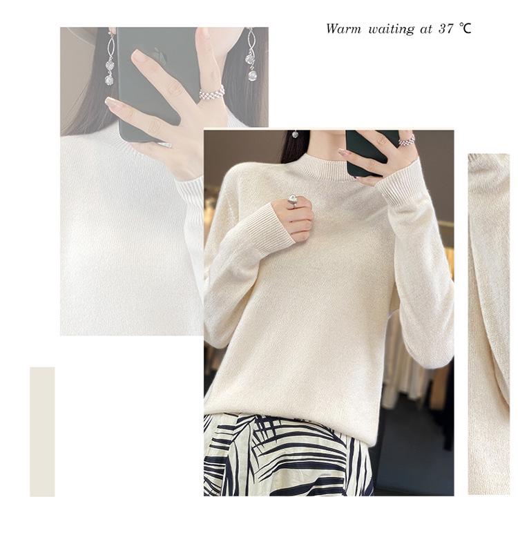 Women's Pure Wool Half-High Neck Sweater - Loose Fit Knitwear for Autumn and Winter