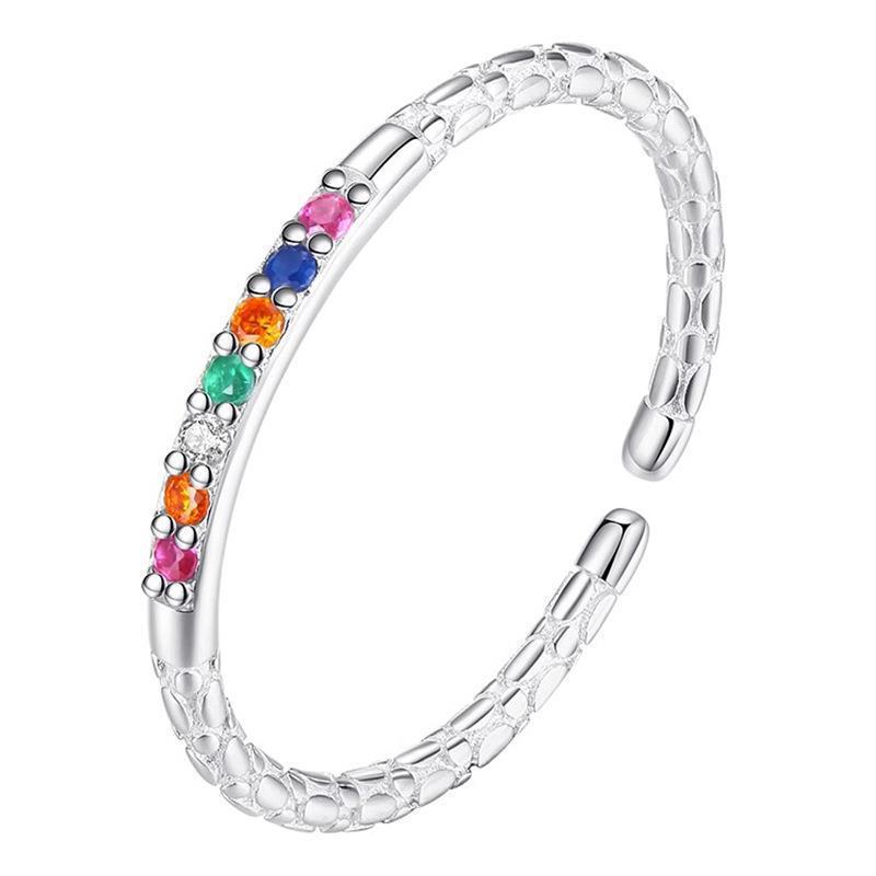 Women's S925 Sterling Silver Thin Ring with Colored Zircon, Micro-Set Diamonds; Simple, Stylish, and Stackable