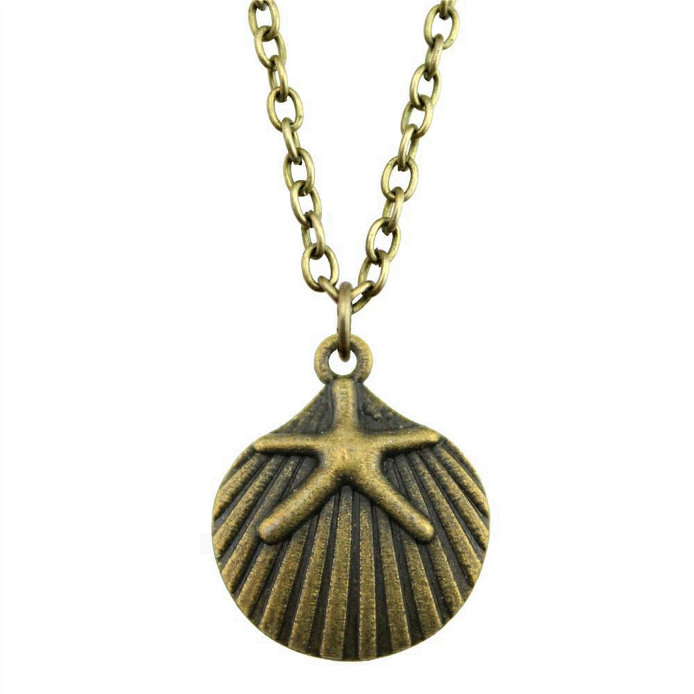 Schildkröte Seestern Muschel Anhänger Antik Bronze Metall Brautkragen Halskette für Strandhochzeit Trendiges Geschenk