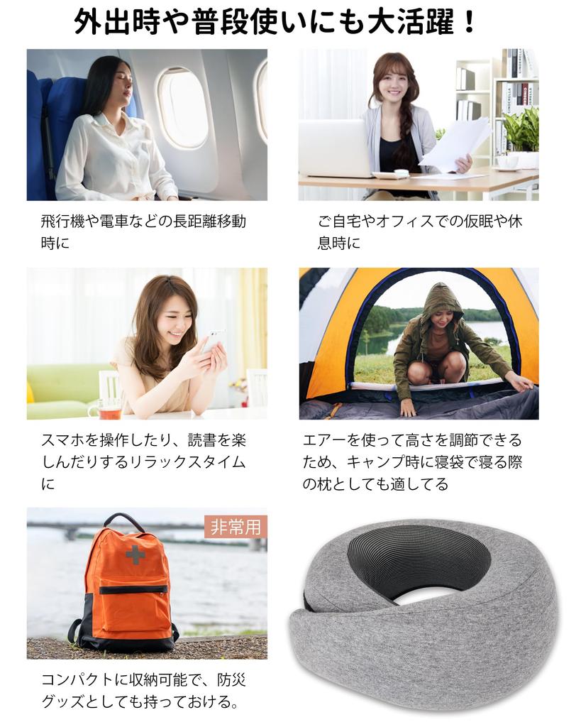 Melvint Neck Memory Portable Straight Washable Easy To Air Convenient Night Disaster Gray Pillow, Foam, U-Shaped, Pillow, Compact, Neck, Cover, Carry,