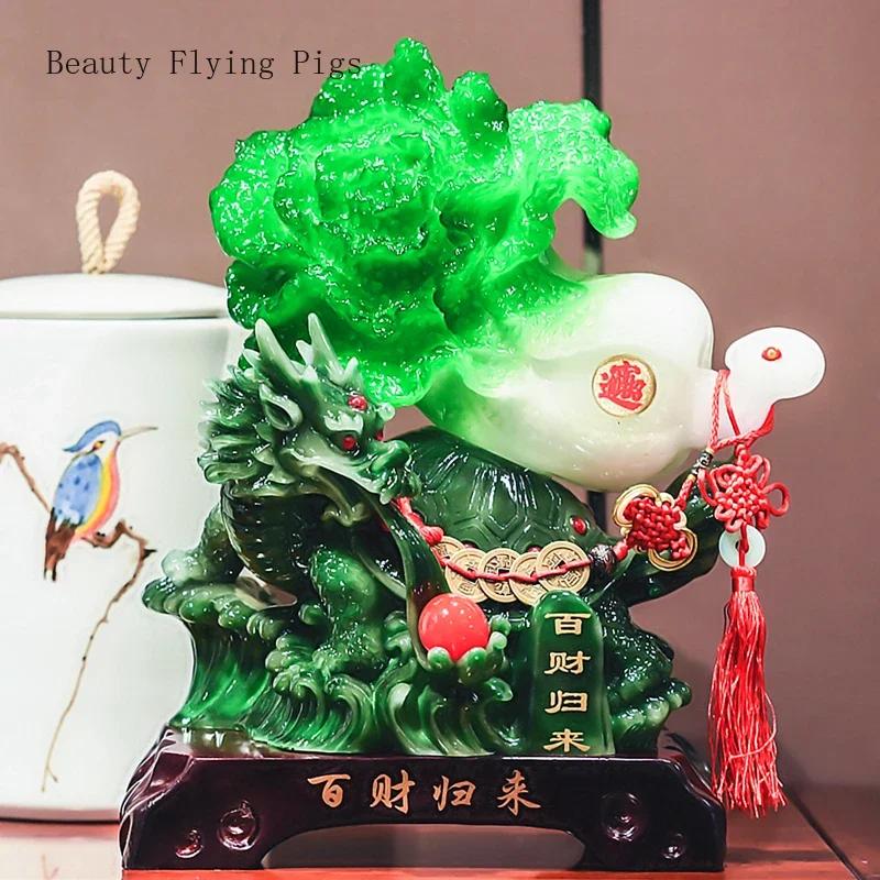 1PCS resin jade cabbage ornaments small size golden toad living room wine cabinet shop craft decoration opening gift
