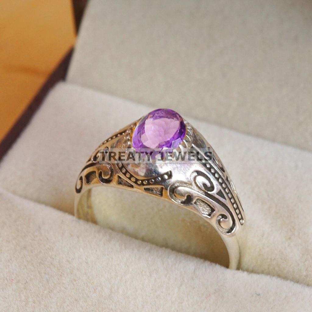 Amethyst Oval Cut Gemstone With 925 Sterling Silver Ring For Men's #A670 JL375657081786