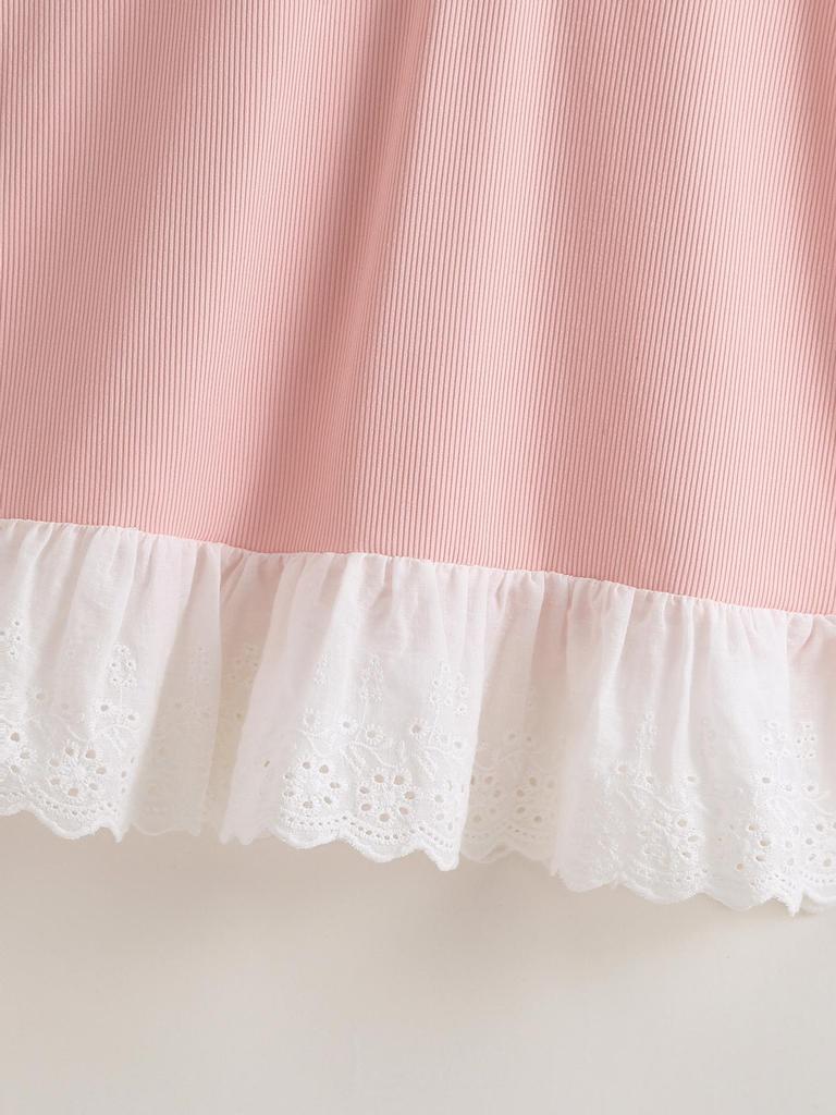 Single piece girls' dress cute girl Korean version pink and white patchwork dress for daily casual comfort and versatility