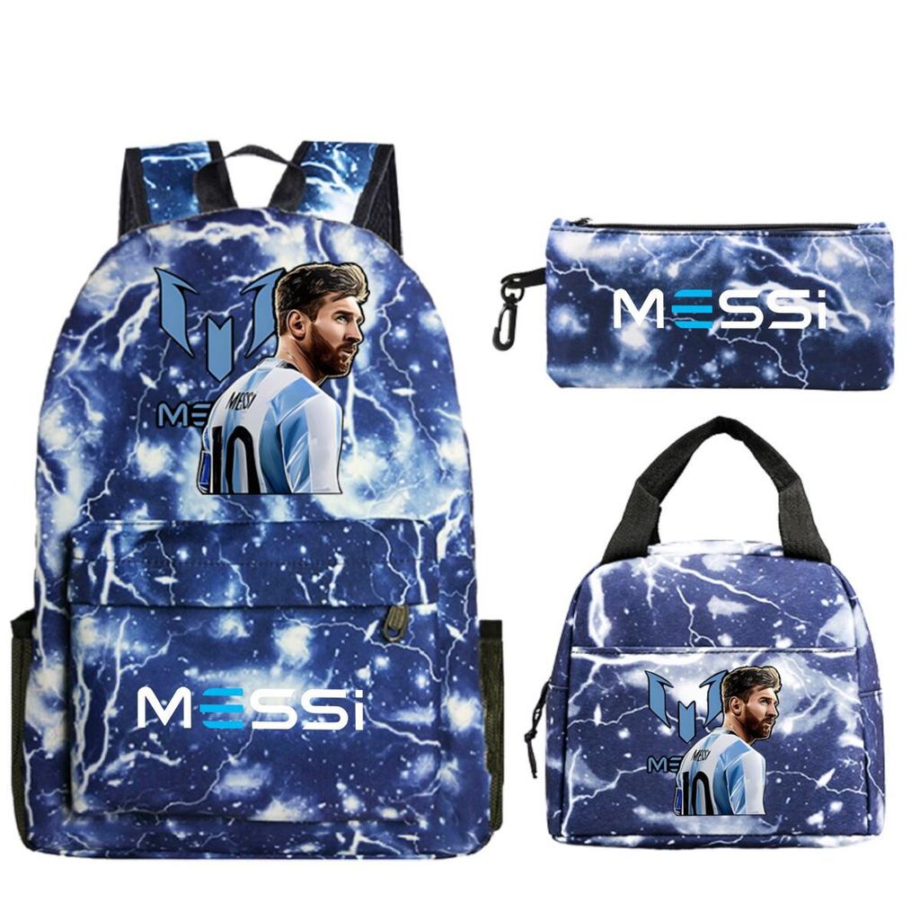 Football Star Peripheral Printed Backpack, Primary And Secondary School Children'S Three-Piece Simple Schoolbag