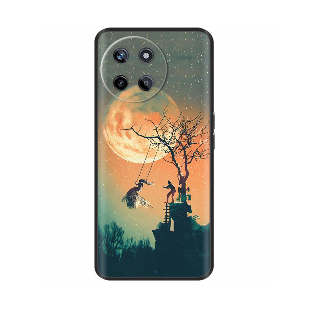 Für Realme 11 4G Hülle Silikon Weich Marmor Blume Schwarzer Stoßfänger Fundas Coque Für OPPO Realme 11 4G 6.43" realme11 Bemalte Abdeckungen