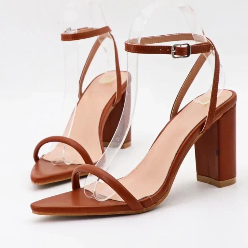 Mode Mode Klobige Hohe Ferse Spitzschuh Sandalen für Frauen Sexy Offene Zehen Schmaler Riemen Knöchelriemen Damen Elegante Hochhackige Schuhe