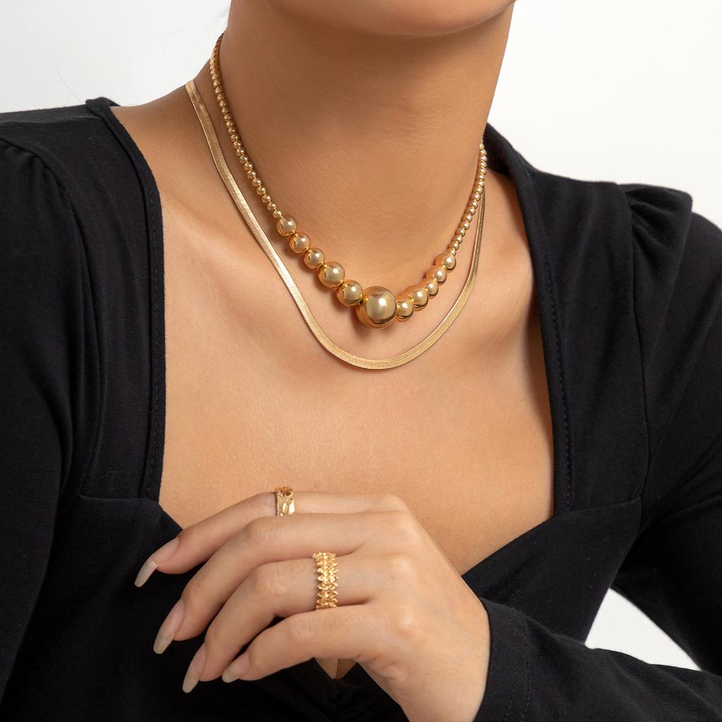 Accessories, Versatile Business Cold Wind Chain Necklace, Personalized Round Bead Snake Bone Chain Double Necklace Women