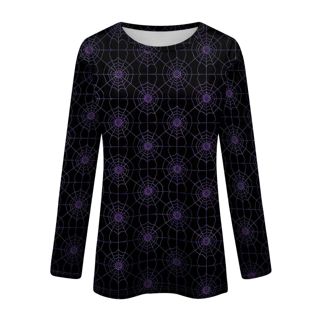 Damen Halloween Print Langarm Rundhals Pullover T-Shirt für den Herbst