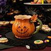 Pumpkin Coffee Mug Smiling Face with Vine Handle And Leaf Design, Resin Spooky Holiday Gift Cup, Creative Water Cup for Halloween Home