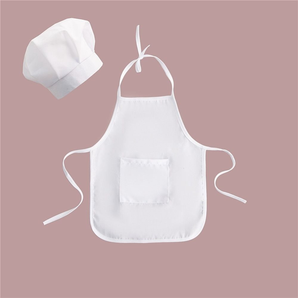White Cotton Chef Soft Hat Apron Infant Photo Clothes Baby Costume Photo Accessories Newborn Photography Props