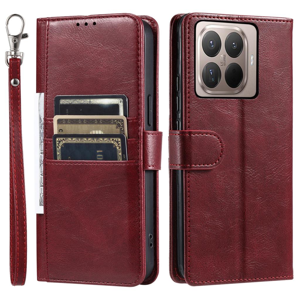 For Xiaomi 15T Pro Case 6 Card Slots PU Leather Anti-Fall Phone Cover with Wrist Strap