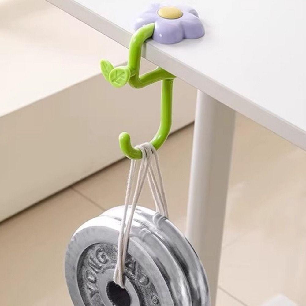 Cute Plastic Flower Bag Hook Adjustable No Drill Flower Shaped Desk Hook Removable Desktop Storage Hook Office