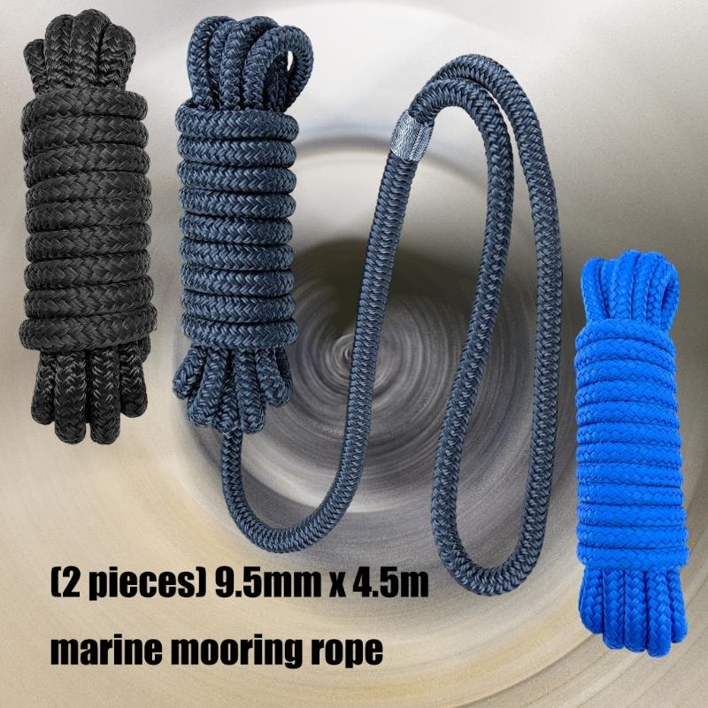 Pack Of 2 Marine Mooring Ropes 3/8 Inch Diameter 15 Inch Prespliced Rings Heavy Duty Nylon Dock Line For Boats With Maximumly Tensile Strength 12000LB