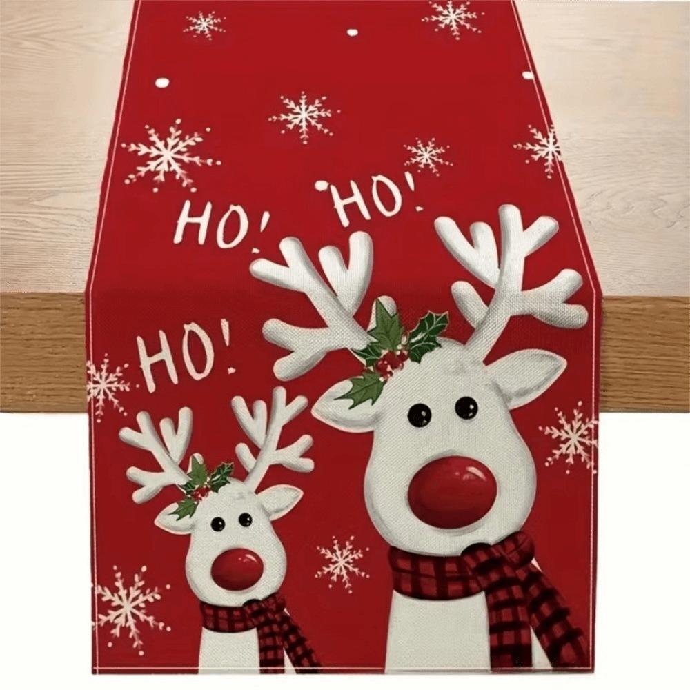 Reindeer Christmas Table Runner Santa Snowman Xmas Table Flag Christmas Tablecloth Kitchen