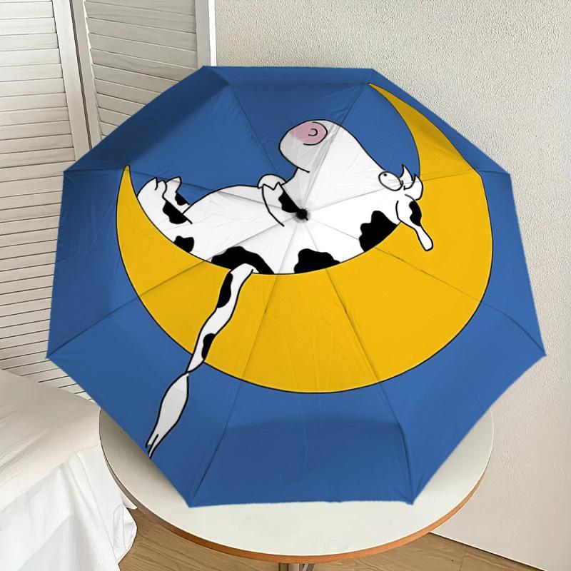 1PC cow moon Umbrella-8-Rib Reinforced, Automatic Open, Lightweight & Durable, Cute Fashion Accessory for Outdoor-P61