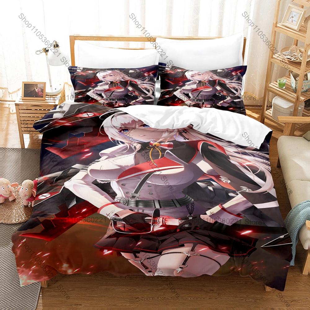 Cool Naval Anime Azur Lane All Ship Girls Character Print Duvet Cover + 2 Pillowcases Soft Microfiber Gamer Room Bedding Home Te