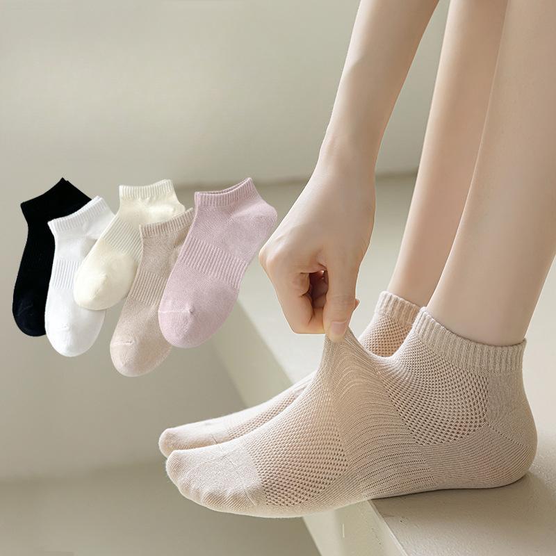 Summer Thin Pure Cotton Women's Socks, Summer Mesh Breathable Boneless Solid Color Pure Cotton Short Socks