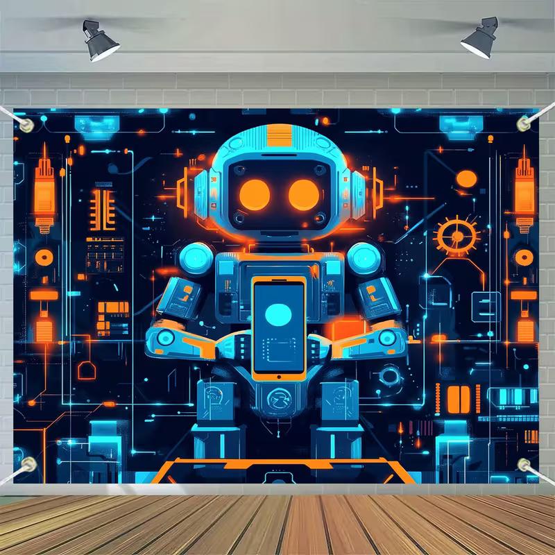 

Cartoon Robot Tech Backdrop, Kids STEM & Robotics Photography Background 47.2x31.5inch/120*80cm