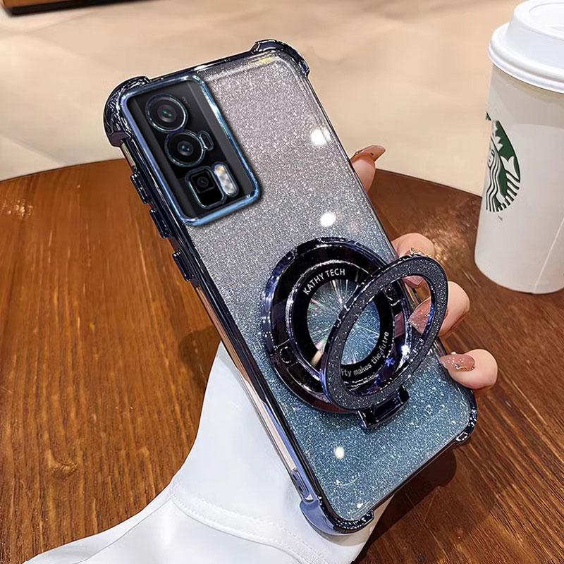 F5pro Case Luxury Magnetic Bracket Shockproof Cover For Xiaomi poco F6 X6 F5 Redmi 13 14 PRo F3 13T 12T Case with Holder shiny Glitter