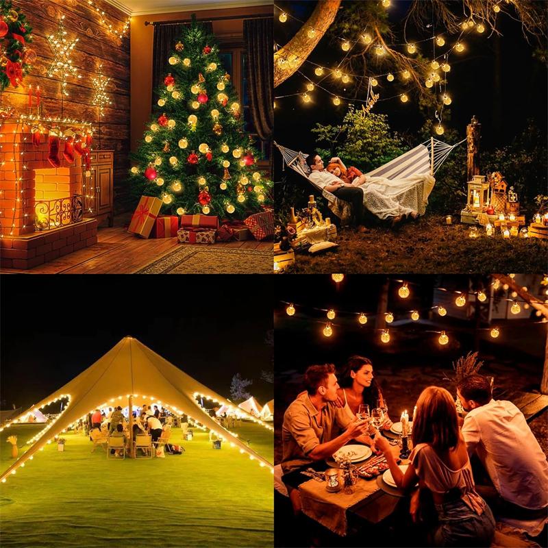 Updated Solar String Lights Outdoor Waterproof 60LED 8 Modes Crystal Globe Christmas Lights for Garden Lawn Porch Decor Camping