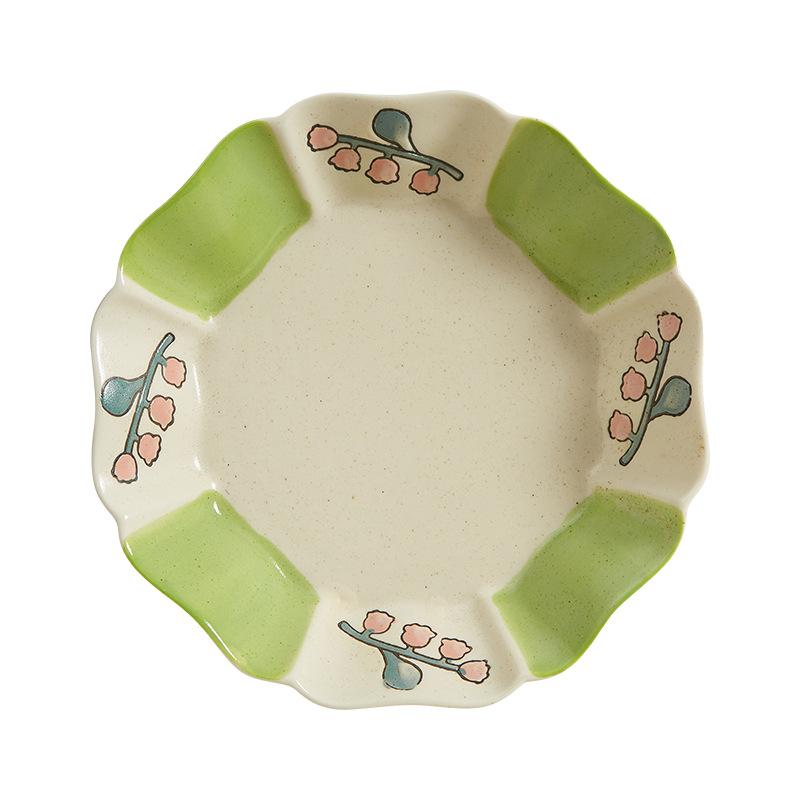Retro Lily Of The Valley Tableware High Value Octagonal Plate Flat Plate Underglaze Ceramic Bowl Irregular Household Plate Rice Bowl