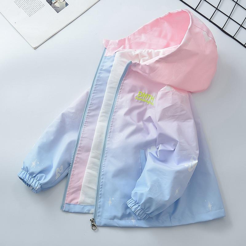 Kids Girls Gradient Casual Korean Style Hooded Windbreaker Jacket Outerwear