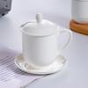 Pure White Bone China Lidded Cup & Saucer Set for Meetings (10-Pack)