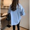Denim Shirt Women's Spring and Autumn Large Loose Long-sleeved Shirt Striped Shirt Versatile Casual Tops
