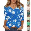 Women's Tops Three-quarter Sleeve Shirt V-neck Loose Casual Shirt Floral Printed T-shirt