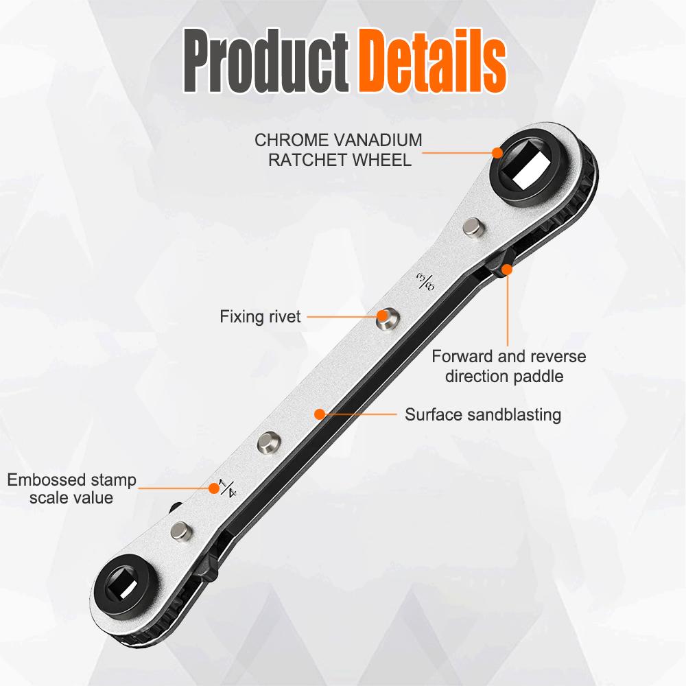 

Two-way Ratchet Refrigeration Valve Wrench Professional Air Conditioning Refrigeration Tool 1/4 3/8 3/16 5/16 Inch