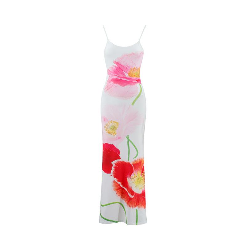 European and American Ins Wind Summer Women's Wholesale Suspender U-neck Sexy Backless Printing Long A-word Vacation Dress