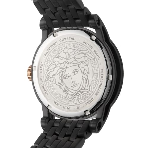 Versace PALAZZO Watch, 43mm, Black Dial, Quartz Movement, Water Resistant, Sapphire Crystal, Men's, Black and Gold, VERD01623