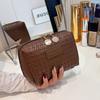 2026New Woven Texture, Premium Feel Pu Handheld Makeup Bag, Portable Cosmetic Organizer