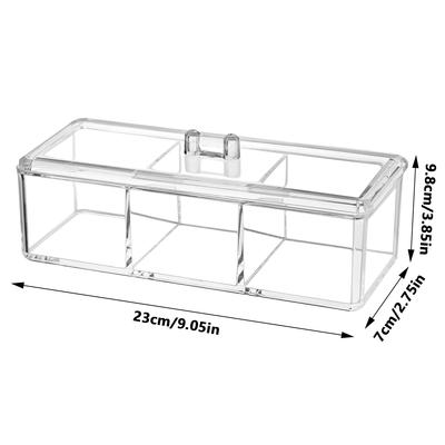 Organizér na vatové tampóny 3-priehradkový Úložný box na kozmetické tampóny s vekom Akrylový Držiak na štetce na make-up Dávkovač Priehľadná Bavlna