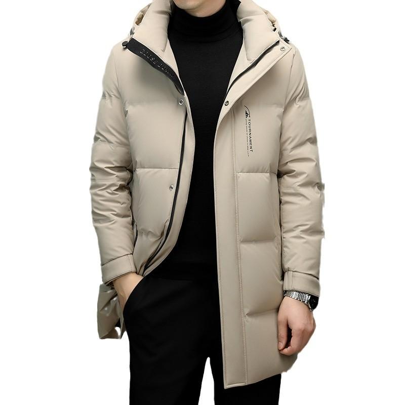 White Duck Down Medium And Long Down Jacket Men'S Winter High-End Business And Leisure Hooded Detachable Jacket