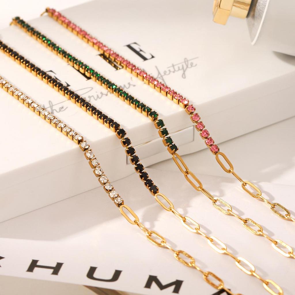 18k Gold Plated Zircon Titanium Steel Bracelet for Women - European & American Style