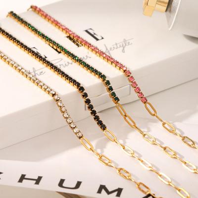 Bracciale in Acciaio di Titanio Placcato Oro 18k con Zirconi per Donna - Stile Europeo e Americano