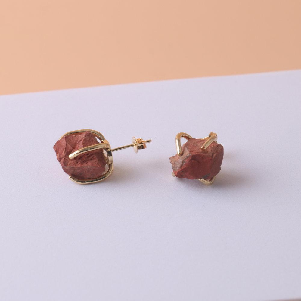 Natural Gemstone Earrings for Women - 18K Gold Plated Raw Amethyst and Rose Quartz Healing Crystal Stud Earrings