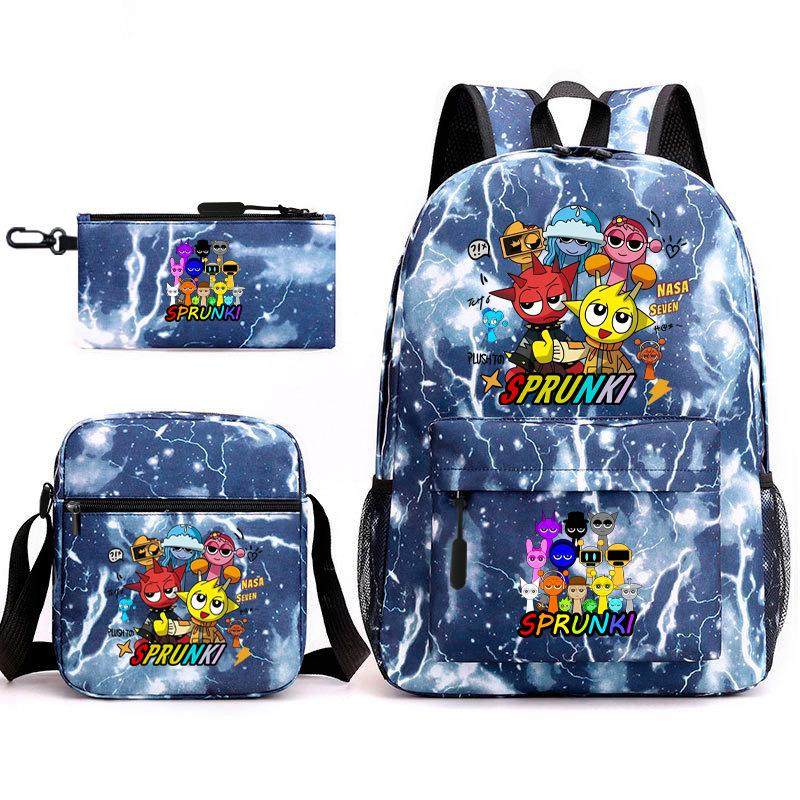 New Rhythm Box Sprunki Music Game Schoolbag Backpack Pencil Case Three-piece Set Student Heat Transfer Backpack D