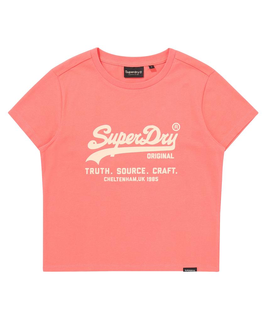 Syupeodeulai W Vintage Logo Crop T-Shirt Coral