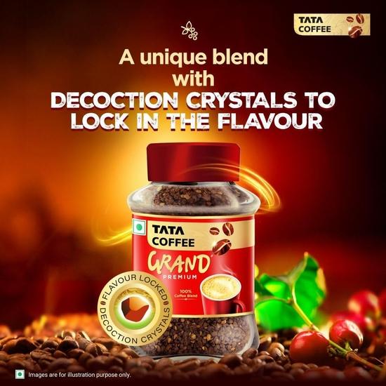 Tata Premium Instant Coffee, 90g Jar, 100% Pure Coffee, With Flavour Locked Decoction Crystals, Rich Aroma & Great Taste