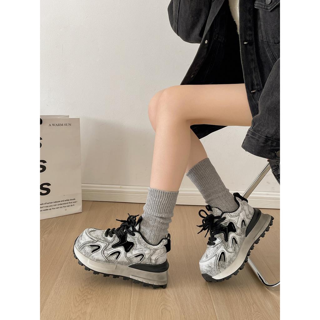Queen Fan Grey Retro Height-increasing Platform German Training Shoes Women's Autumn Casual Forrest Gump Sports Shoes